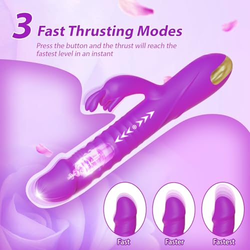 Image of SUPOLA Rabbit G Spot Vibrator, Thrusting Dildo Sex Toys for Women, Purple | 3 Thrust & 10 Vibration Modes, 3 Powerful Motors, Soft Silicone, IPX6 Waterproof, Fast Magnetic Charging for Solo or Couples