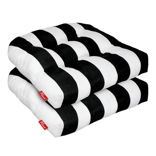 Pcinfuns Outdoor Wicker Cushion Set 19 x 19 x 5 Inch Seat Patio Cushions Round Corner Chair Pads Premium Comfortable Thick Fiber Fill Tufted Cushion 2 Pack Black White