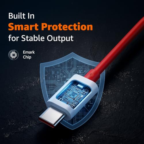 Image of amazon basics 80W USB-A to USB-C Fast Charging Cable, 1M Length, Up to 480 Mbps Data Transfer Speed, Built-in Emark Smart Chip, Compatible with Oneplus and other devices (Red)
