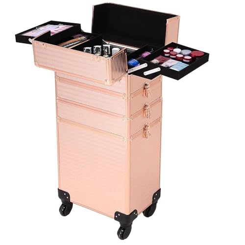 Image of Adson Professional Beauty Makeup Cosmetic Aluminium Vanity Trolley Train case (Glossy Rose Gold)