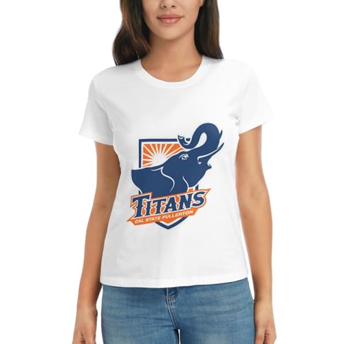 Cal State Fullerton Titans House Flag Women's T-Shirt, Cotton Short-Sleeved T-Shirt, Crew Neck