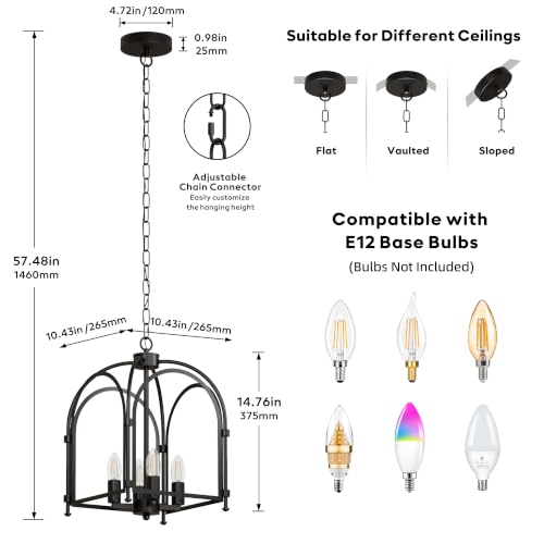 Image of Phaosio 4-Light Black Chandelier, Farmhouse Lantern Chandelier