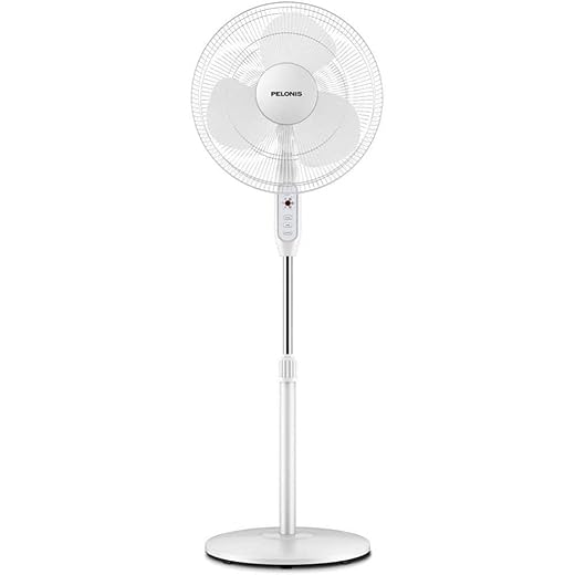 PELONIS 16'' Pedestal Fan for Bedoom, Remote, Standing Fan with 7-Hour Timer, 90° Oscillation, 3-Speeds, Adjustable Height, Electric Cooling Fans for Living Room and Office