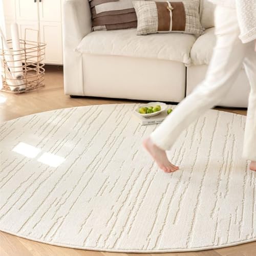 Tospass Alfombra redonda para salón, 160 cm, color crema, beige, moderna, para dormitorio, habitación infantil, redonda, sofá, mesa de café, alfombra de pelo corto, resistente al agua, antideslizante,