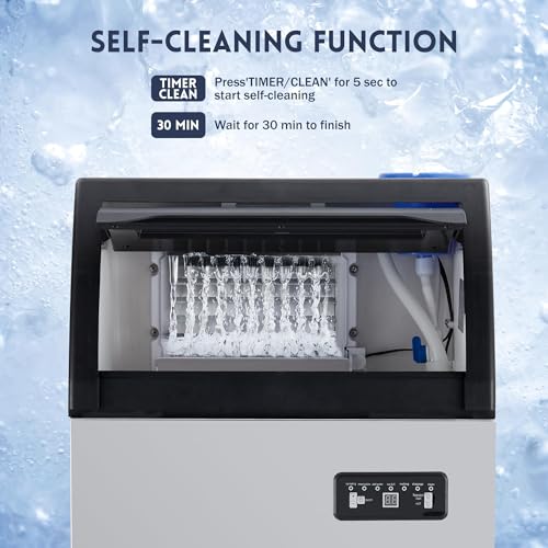 Image of Ice Maker Machine, 100LBS /24h with 33LBS Commercial Ice Storage Bin, Under Counter Countertop Ice Machine, Self-Cleaning, Stainless Steel Freestanding,Ice Scoop, Quiet Compressor for Home and Business