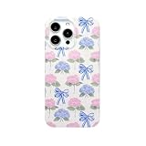 Reezaddin Pink Blue Hydrangea Flower Bow Phone Case for iPhone 16 Pro Max,Aesthetic Retro Coquette Vintage Floral Preppy Ribbons Chic Cute Girls Women Cover 6.9 inch