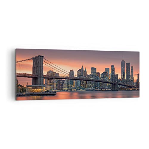 Lienzos decorativos Nuevo york puente noche Cuadro Sobre Lienzo Moderno 140x50cm Cuadros Decoracion Salon Dormitorio Cocina Cuadros Pared Imágenes Grande XXL Wall Art Prints Decor AB140x50-4048