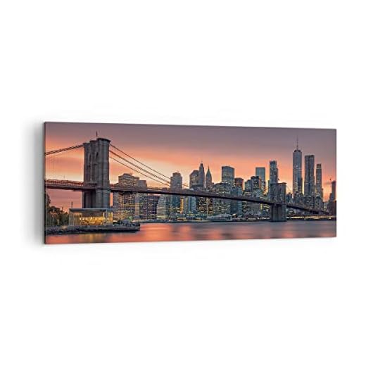 Lienzos decorativos Nuevo york puente noche Cuadro Sobre Lienzo Moderno 140x50cm Cuadros Decoracion Salon Dormitorio Cocina Cuadros Pared Imágenes Grande XXL Wall Art Prints Decor AB140x50-4048