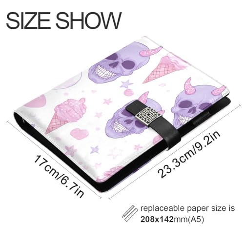 Carnet spirale skull mignon portable format 6.7x9.2 pouces ligné