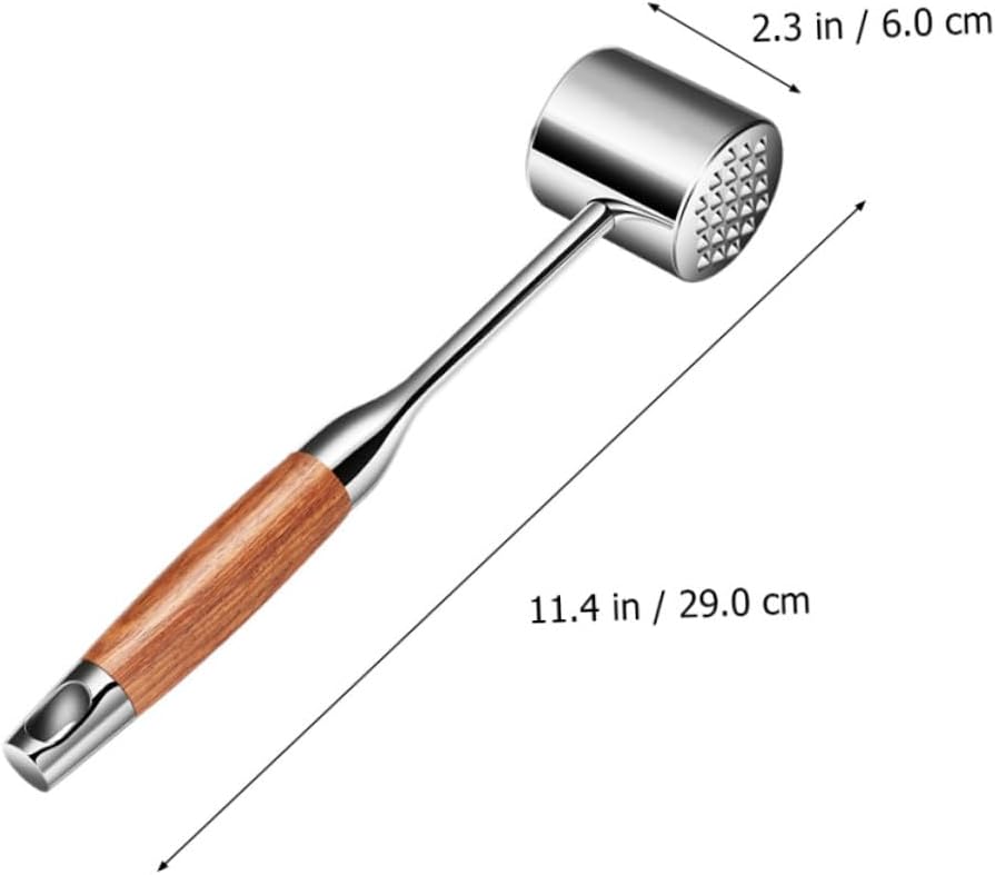Stainless Steel Meat Hammer and Tenderizer 304 Stainless Mallet for Beef Steak with Hardwood Handle Dual-sided Meat Pounder for Home Kitchen Cooking and Random Color