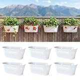 LaLaGreen Wall Planter (9.8 Inch, 6 Pack) White Oval Metal Pot Hanging Decor Flower Railing Fence Pots Mounted Indoor Plant Holder Porch Decorations Drainage Garden Plants Planters Balcony Home Yard