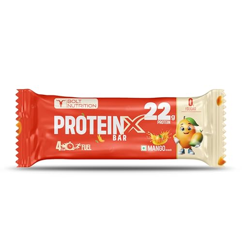 Image of Bolt High Protein Bar | 22g Protein Per Bar | No Sugar | Gluten-Free | Power Snack for Gym, Sports & Muscle Recovery | Pack of 1 - Mango