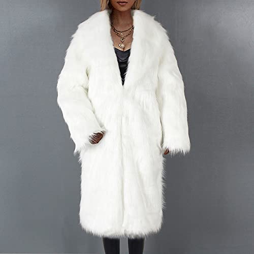 XUNRYAN Women Shaggy Winter Warm Faux-Fur Coat Maxi Long Fleece Plush Jackets Notch Lapel Cardigan Trench Coats Outerwear3