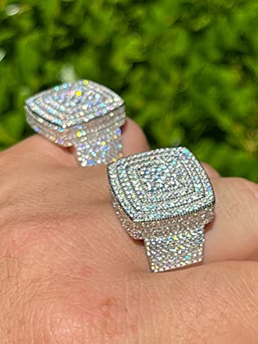Large Real Solid 925 Sterling Silver - Mens Iced Baguette Stones Blinged Out Ring- Square Sz 7-13 - Big & Heavy2