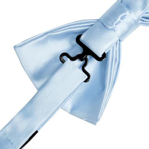 Image of Solid Color Bow Ties for Men Silk Pre-tied Tuxedo Bowtie Set 4PCS | Pre-tied in 3 seconds,adjustable 4PCS bow tie and pocket square cufflinks lapel pin set,wedding,formal,party,prom,graduation