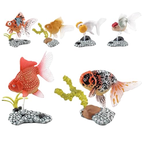 SUNCN アクアリウム用彫像装飾 - 6個の泳ぐ偽魚 水槽装飾品 リアルなフィギュアと台座付き 風景小道具,寝室 オフィス 書斎用の水中オーナメントと風景小道具