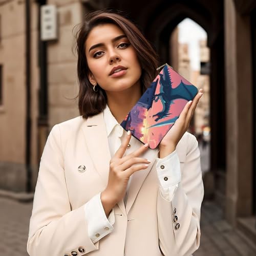 Wallet Women - Cool Blue Dragon-H Print Leather Wallet for Women with Zipper, Cute Bifold Long Ladies Wallets 6