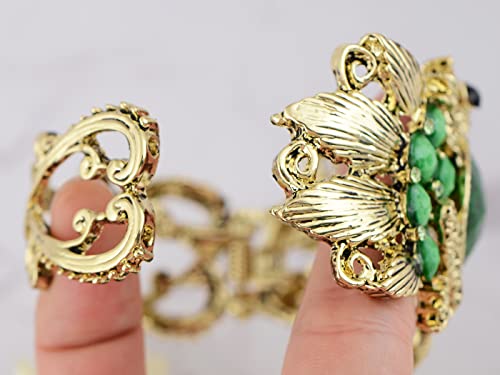 Alilang Golden Tone Emerald Green Crystal Rhinestone Frog Toad Bracelet Bangle Cuff #TOP2