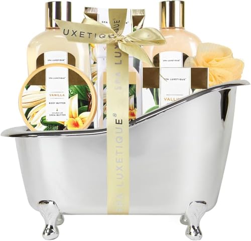 Spa Luxetique Birthday Gifts for Women Gifts for Her 8pcs Vanilla Bath Sets with Body Butter Bubble Bath Bath Bomb Bath Sets for Women Gift Christmas Mothers Day Gifts Spa Gift Sets