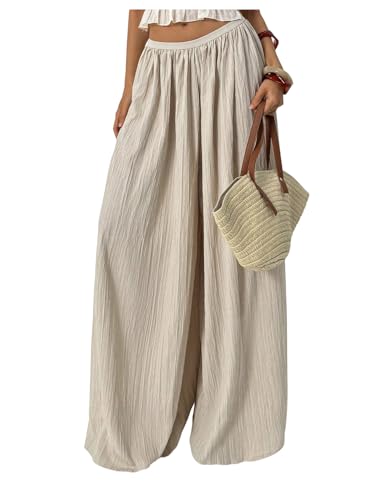 Milumia Women's Wide Leg Palazzo Pants Loose Textured Elastic Waist Flowy Boho Pants