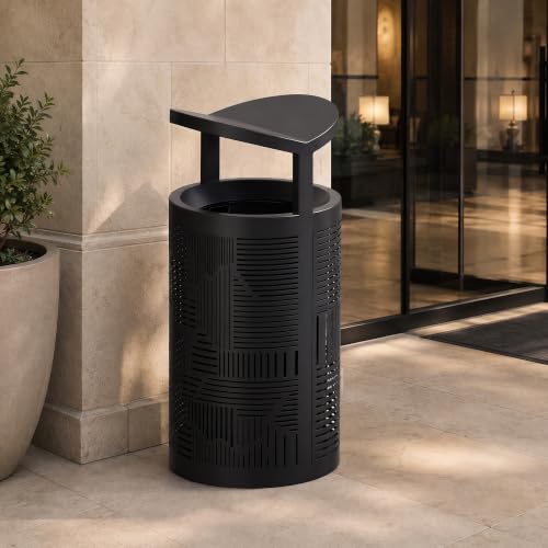 Image of 10.8 Gallon Commercial Outdoor Trash Can with Lid (Matte Black)