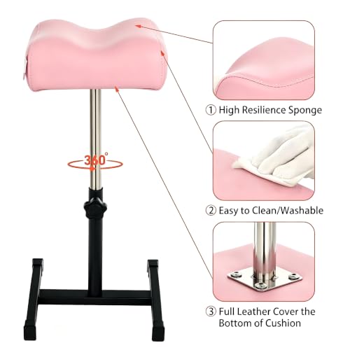 Image of Pedicure Manicure Footrest & Pedicure Stand, Manicure Nail Care Tool, Height Adjustable with Soft Cushion, Non-Slip for Salon, Spa, Home Use, Pink