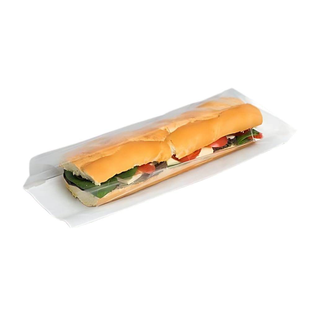 Clearly | 1000 4" x 6" x 14" Baguette Bag Film Front Clear Window Bags White Paper Clear Cellophane Sandwich/Cake/Photo Display - ideal for baguette sandwiches