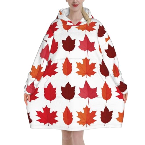 Couverture à capuche surdimensionnée en peluche à motif feuilles d'érable pour l'intérieur