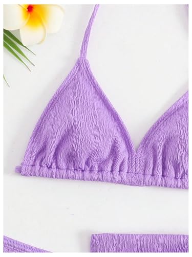 Image of SHENHE Girl's 3 Pieces Halter Triangle Bikini Sets Spaghetti Strap Swimsuit Smocked Bathing Suit with Beach Skirt