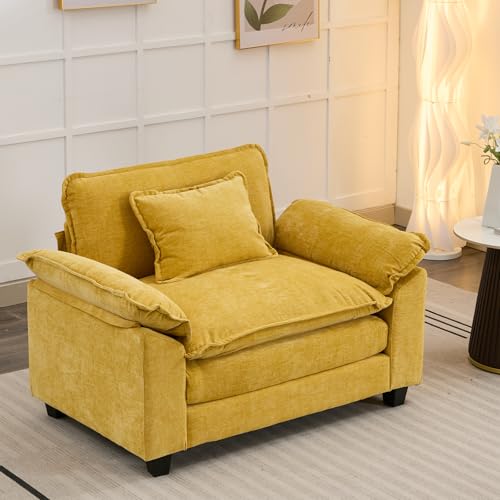 OQQOEE 35-Inch Modular Sofa Chair, 26.4-Inch Deep Seat, Yellow Chenille