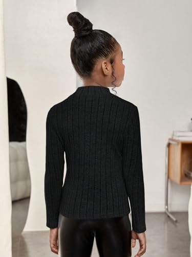 SHENHE Girl's Ribbed Knit Mock Neck Long Sleeve Fitted Basic Knitwear Tee Top2