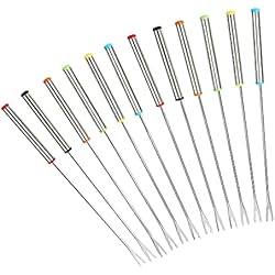 GuDoQi Tenedores para Fondue de Acero Inoxidable, Juego de 12, Palos para Asar Malvavisco, Mango Resistente Al Calor, Tenedores para Queso, Frutas, Chocolate, Asados (24 cm)