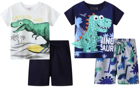 Toddler Boy Summer Clothes Outfits Kids Cotton Short Sleeve Shirt Shorts Set 2-7 Years