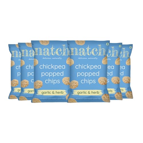 Image of Natch Chickpea Popped Protein Chips, Healthy Snacks, Low Calorie, Not Fried Not Baked, Vegan, Gluten Free, Rich in Fiber, Garlic & Herb Flavour, 55gm each (Pack of 6)