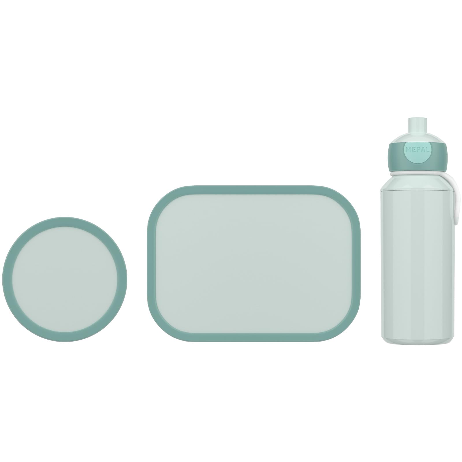 Mepal - Pausenset Campus - Set für Kinder mit Pop-up Trinkflasche, Lunch Box & Obstbox - Lunch-Set für die Schule oder unterwegs - Spülmaschinenfest - 400 + 750 + 300 ml - Cool mint