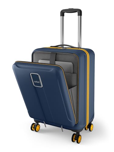 Image of Safari Cabin Trolley Bag with Laptop Compartment, Hardside Polycarbonate Small (55cm) Suitcase | 360 8 Wheel Spinner Travel Luggage| Recessed Combination Lock|Thorium Neo| Graphite Blue