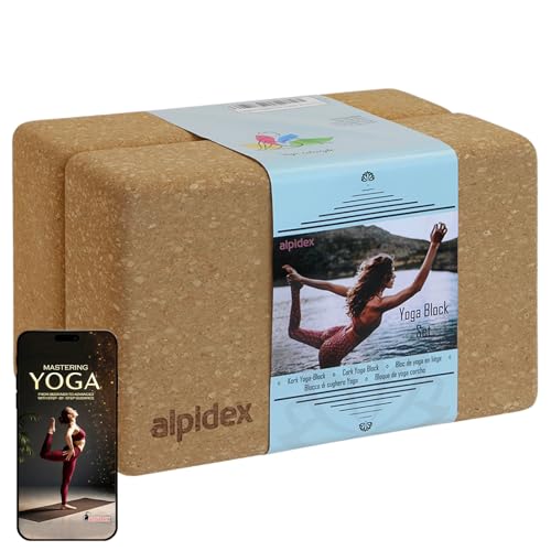 ALPIDEX Yoga Block Set, Natural Cork, 2 Pieces