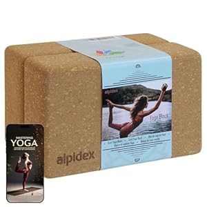 ALPIDEX Yoga block set of 2 incl. e-book with 100 exercises ecological and sustainable natural cork from Portugal cork block yoga pilates fitness brick