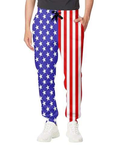 Goodstoworld American Flag Pants Men Women Joggers Trousers Sport 3D Sweatpants with Drawstring Baggy Rave Pants M