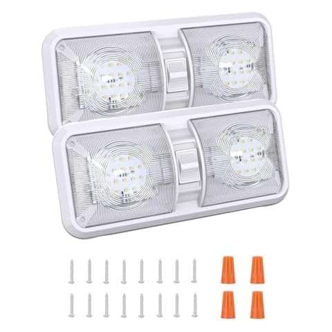 Gioyonil RV LED Lights Interior 12v, 2 Pack Leisure Led Ceiling Bathroom Light Fixtures 600LM Natural White Double Dome Lighting with ON/OFF Switch for Trailer Camper Motorhome Van Car Boat Cover