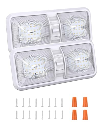 Gioyonil RV LED Lights Interior 12v, 2 Pack Leisure Led Ceiling Bathroom Light Fixtures 600LM Natural White Double Dome Lighting with ON/OFF Switch for Trailer Camper Motorhome Van Car Boat