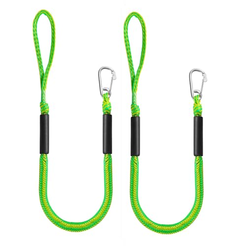 NIUTRIP 6FT Boat Dock Lines with Shock Absorbing Boat Rope, Ideal for SeaDoo, Kayaks, Pontoons, and Power Boats (2PCS) (Yellow&Green, 6FT-Single Clips)