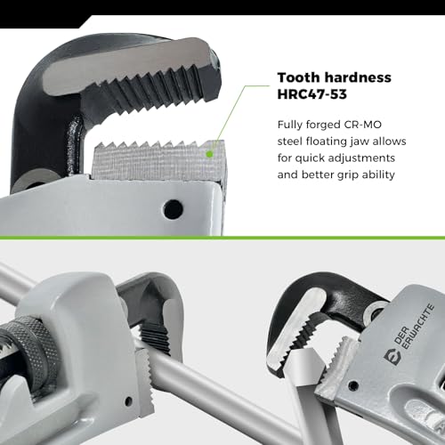 Image of Der Erwachte 3-Piece Heavy Duty Aluminum Straight Pipe Wrench Set, 10 inch, 14 inch, 18 inch, Adjustable Plumbing Wrench Set, Drop Forged, Exceed GGG standard