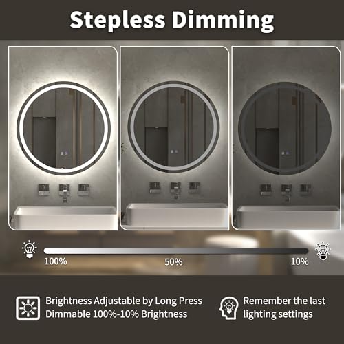 ExBrite 600 mm Round Bathroom Mirror with LED Light, Bathroom Light Mirror Wall Mounted Makeup Vanity Mirror with Anti-Fog, 3 Colors Dimmable, Memory Function, Horizontal/Vertical - Cosy Home Interiors ExBrite 600 mm Round Bathroom Mirror with LED Light, Bathroom Light Mirror Wall Mounted Makeup Vanity Mirror with Anti-Fog, 3 Colors Dimmable, Memory Function, Horizontal/Vertical - Image 5