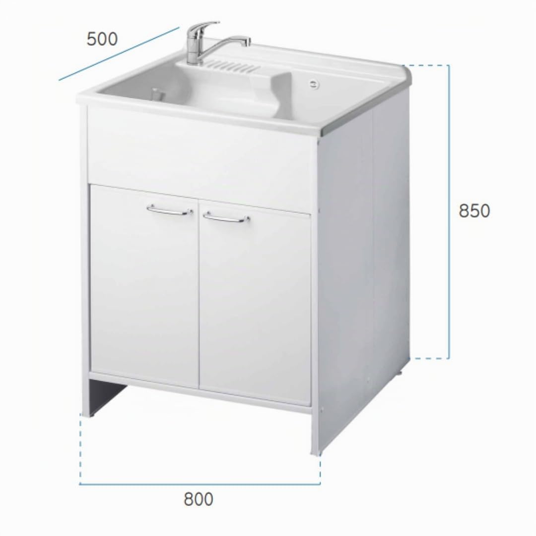 Lavatoio in PVC bianco con scarico autopulente e piletta 80x50x85H cm