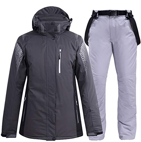 Ez4garden Combinaison de ski pour homme et femme - Imperméable et coupe-vent - Combinaison chaude et épaisse à capuche et pantalon de ski pour adulte, Haut gris + pantalon gris, XX-Large Cover