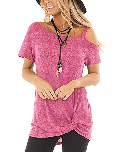 ZILIN Women's Cold Shoulder T-Shirt Short Sleeve Knot Twist Front Tunic Blouse Tops