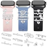 JR.DM 13-Pcs Silver Pearl Butterfly Watch Charms for Apple Watch Band