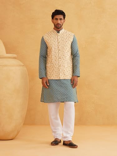 Image of SOJANYA (Since 1958 Men's Silk Blend Kurta Pyjama & Embroiderd Nehrujacket Combo