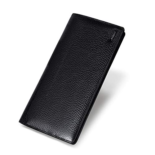 Banuce Slim Leather Long Bifold Wallet for Men Business Clutch Purse Card Holder Organizer Black